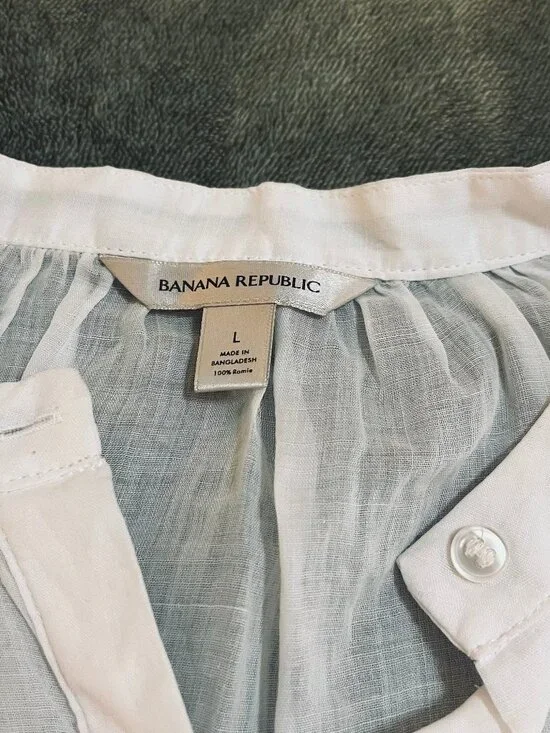 Banana Republic Sleeveless Oversized Ramie White Sheer Button Top Womens Large - Picture 2 of 7